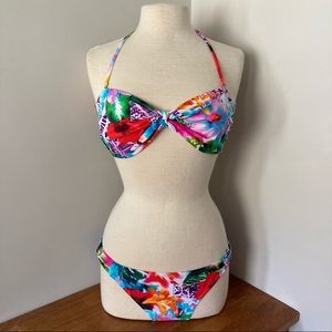 Wet Seal Floral Rainbow Bikini Set Top and Bottoms